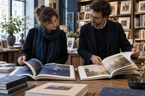 Illustration éditoriale : Livre illustré feuilleté dans une scène fictive