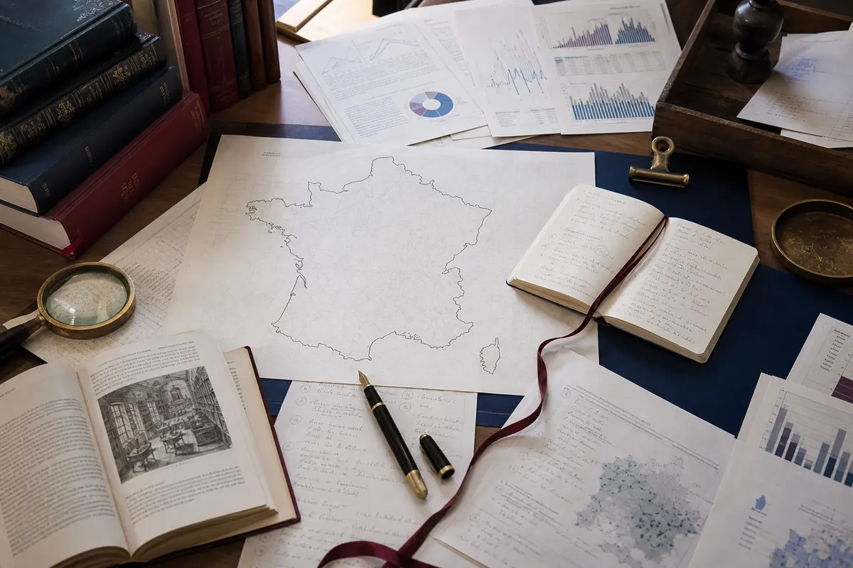 Illustration éditoriale : Vérification éditoriale de données de librairies autour d’une carte de France